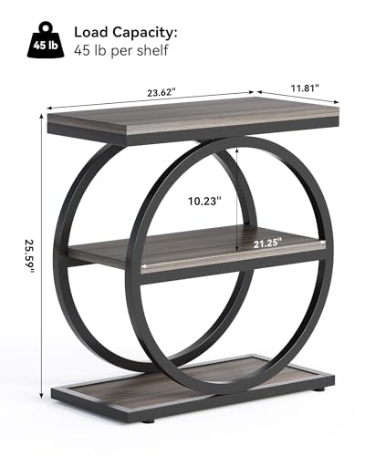 LITTLE TREE 3-Tier End Table - Slim Nightstand for Living Room & Bedroom, Grey/Black Variation 1