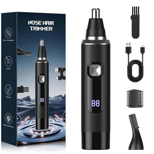 LED Display Ear and Nose Hair Trimmer Clipper for Men Women,2025 Rechargeable 2 in 1 Professional Painless Eyebrow & Facial Hair Trimmer with Powerful Motor and Dual-Edge Blades Easy Cleansing