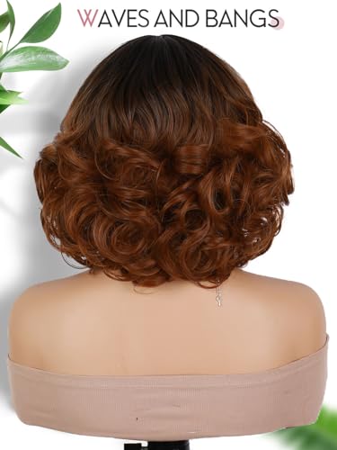 Short Curly Wig with Bangs - Ombre 2# Brown Variation