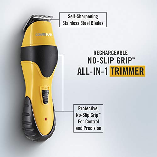 ConairMAN All-in-One Beard Trimmer for Men for Face, Nose and Ear Hair Trimmer,6 piece Men's Grooming Kit, Cordless/Rechargeable