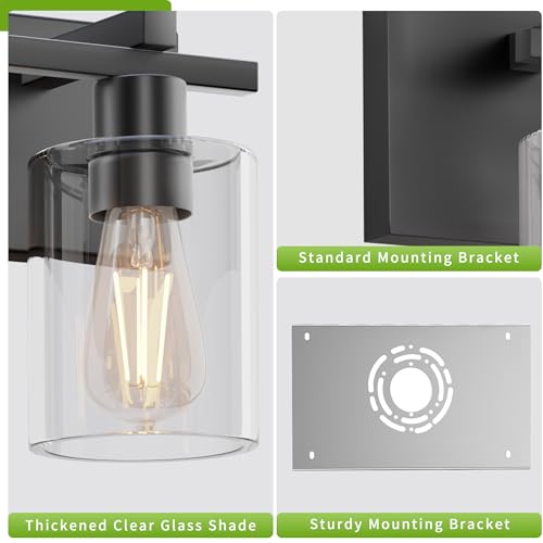 Espird Black & Clear 3-Light Modern Dimmable Bathroom Vanity Light, 21 Inch Wall Sconce