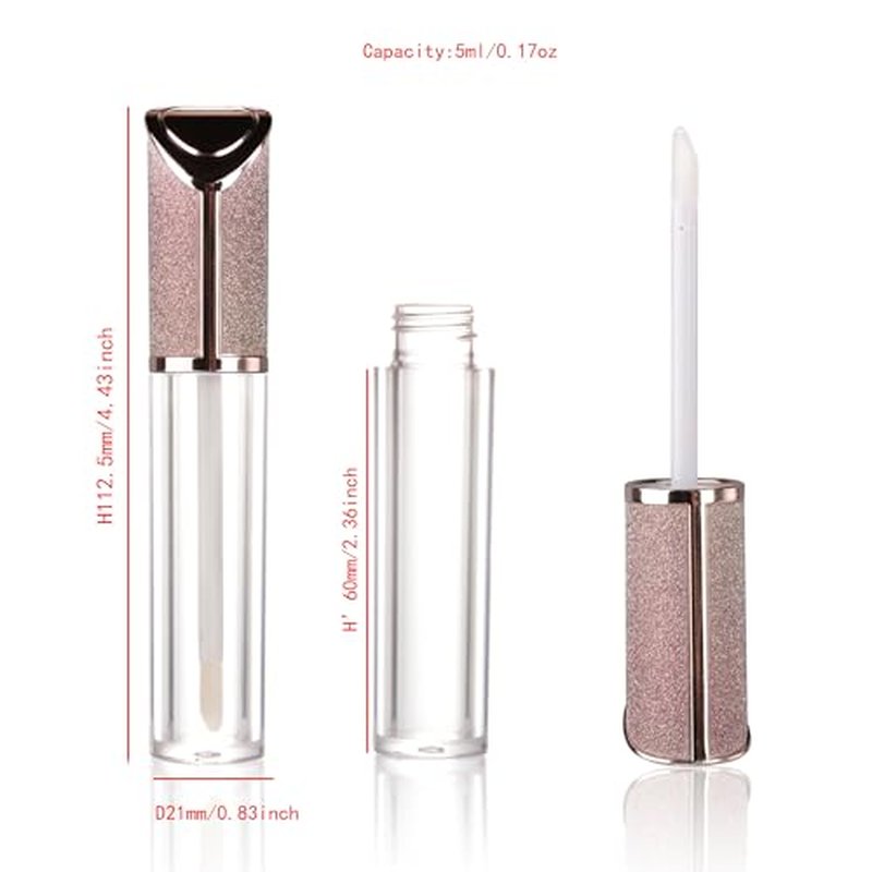 COSIDEA 15pcs Round Empty 5ml 0.17oz lip gloss tubes with wand and Gradient pink leather slope cap Lipgloss tube containers for lip oil packing