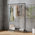 Black Industrial Pipe Clothing Rack with Wheels and Bottom Shelf - Heavy Duty Garment Stand