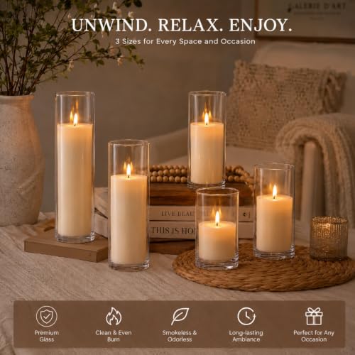 Ivory White Pillar Candle and Glass Vase Set - 24 Pieces with Hurricane Holders - Wedding & Event Decor (Variation: Ivory / 24)