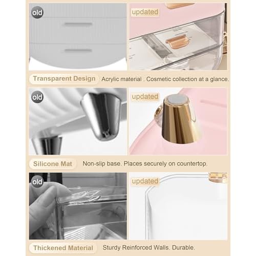 Makeup Organizer Countertop, Skincare Holder Bathroom Counter Organizer, Storage Box Cosmetic Display Cases, Teen Girl Gifts Make up Organizers for Vanity, Dresser (Pink) | Skincare Holder, Teen Girl Gifts, Trendy Stuff, Make up Organizers