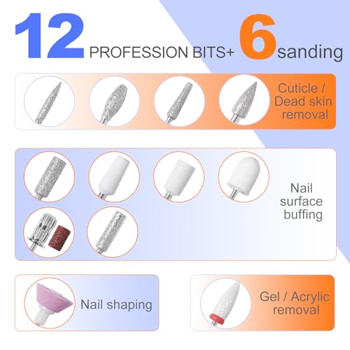 MEKK Professional Orange Blue 35000RPM Cordless Nail Drill E-File for Acrylic Gel Nails