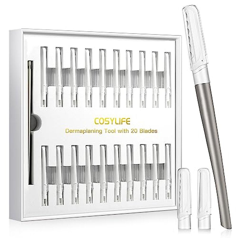 Dermaplaning Tool for Face Exfoliation, with 20 Replaceable Blades, Facial Shaver/Eyebrow Razor, Peach Fuzz Removal Eyebrow Shaper for Women, Easy to Use Dermaplaner Help Exfoliate and Smooth Skin