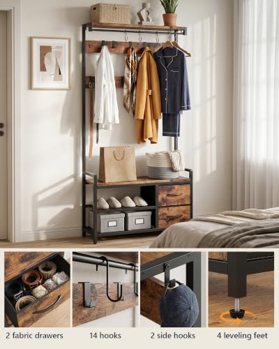 Hall Tree with Bench and Shoe Storage - 34.6" Entryway Coat Rack with Variation 34.6"x11.8"x70.8"