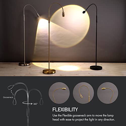Adjustable LED Floor Lamp with Dimmable Spotlight - Antique Brass