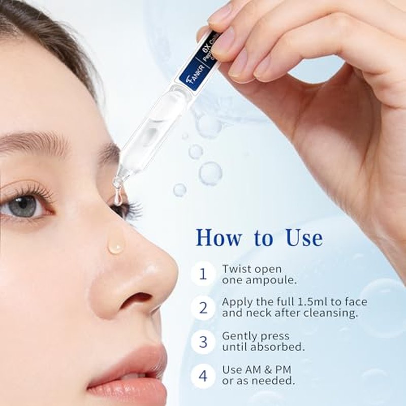 6X Deep Collagen Serum, Silk Peptide Serum for Face with Collagen & Multi Peptides, Anti-Aging Hydrating Serum Ampoule, Korean Skincare for Wrinkles & Radiance, 0.05 fl.oz x 30e