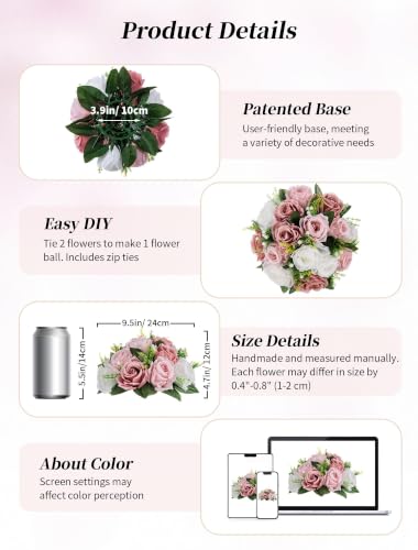Dusty Pink Faux Flower Centerpieces Set of 10 for Wedding & Events - BLOSMON Variation of Dusty Rose-3 Colors / 10