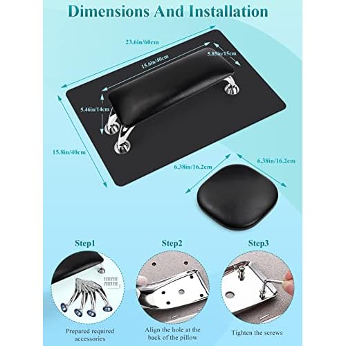 Nail Arm Rest for Acrylic Nails with Table Mat Elbow Pad, Microfiber Leather Nail Hand Elbow Rest Stand for Nails, Soft Hand Pillow Cushion Set, Sponge Nail Pillow for Salon Nail Art Tech Use (Black)