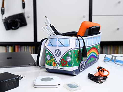 VW T1 Bus Cosmetic Bag - Neoprene Toiletry Travel Organizer, Peace Green 30x14x12cm
