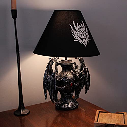 Zeckos Gothic Dragon Table Lamp with Black Fabric Shade - 19 Inch Decor