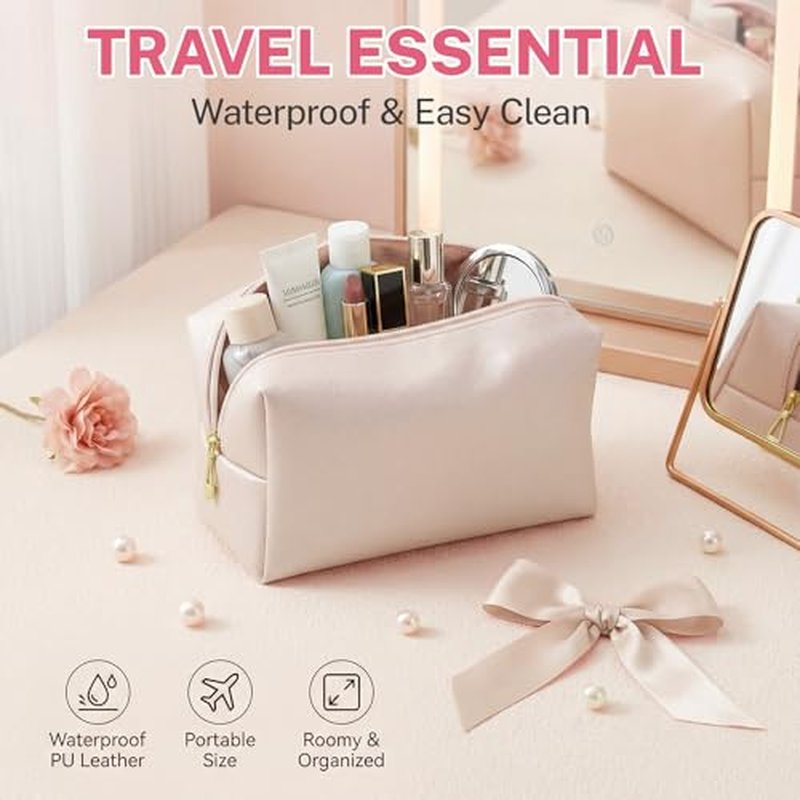 15 Pcs Pink Makeup Bag Bulk PU Cosmetic Pouches Preppy Waterproof Travel Toiletry Bags Aesthetic Storage Organizer Bags Party/Birthday Gift Favors for Teen Girls Women(Pink Series)