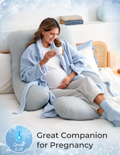 Momcozy Cooling Pregnancy Pillow U Shape Full Body Maternity Pillow - Grey