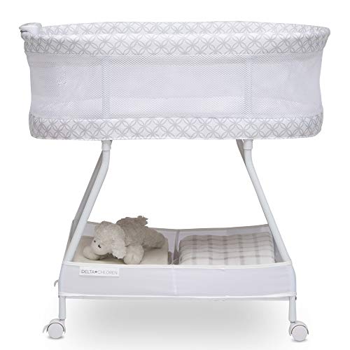 Baby Bassinet with Airflow Mesh Bedside Crib, Vibration Lights & Music, Grey Infinity