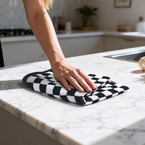 Jacquotha Washcloths 12 Pack in Black and White, Checkered Wash Cloth Set, 13¡± x 13¡±