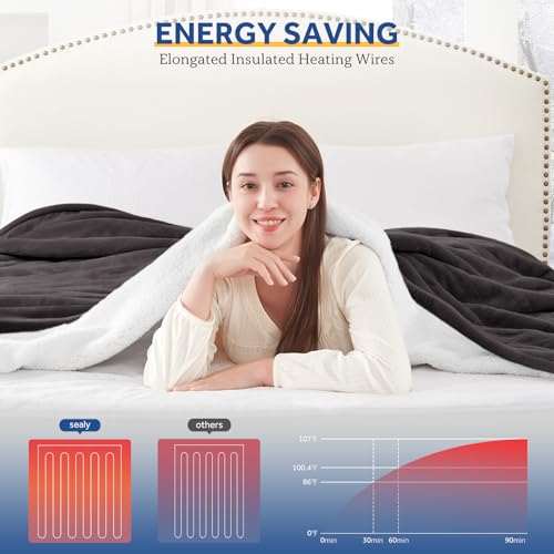 Sealy Charcoal Twin Electric Blanket 62x84 with Built-in Button Controller