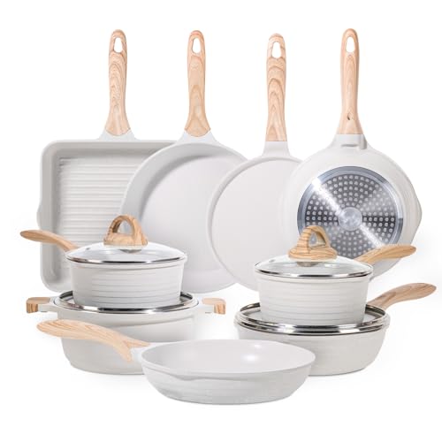 JEETEE 23-Piece White Aluminum Non-Stick Cookware Set - PFOA Free