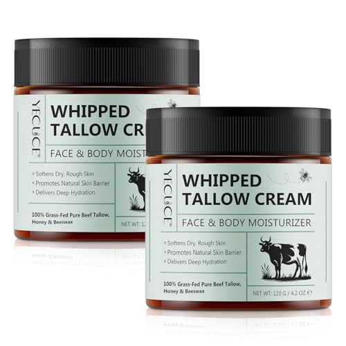 ReliCo Beef Tallow for Skin Moisturizer - Organic Whipped Grass Fed Beef Tallow with Honey Cream for Body, Unscented, 2pcs