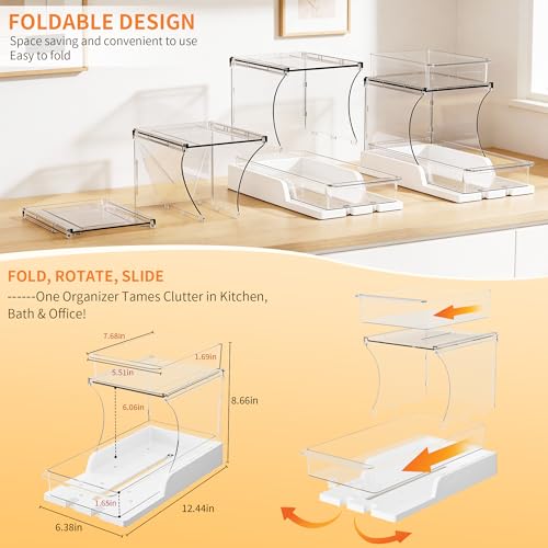 Attelite 2-Pack Rotating Makeup Organizer with 2 Large Drawers - White