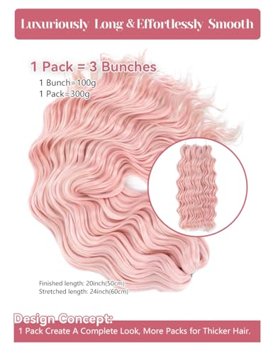 20 Inch Light Pink Curly Braiding Hair Mix - Long Synthetic Crochet Hair for Boho Styles