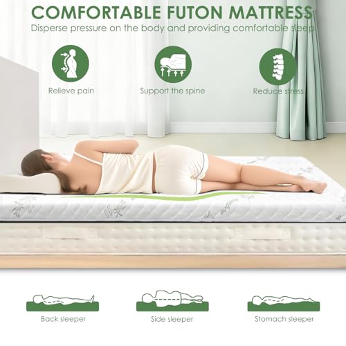 Green Japanese Floor Futon Mattress 3.5 Inch Thick Queen Size - Comfortable & Portable
