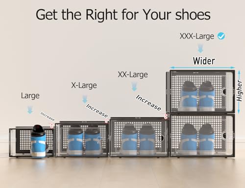 Kuject XXX-Large Clear Stackable Shoe Storage Boxes 12 Pack, Black Variant