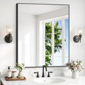 Black Bathroom Mirror 30x36 Inch Rectangle Wall Mirror with Metal Frame - Horizontal or Vertical Hanging