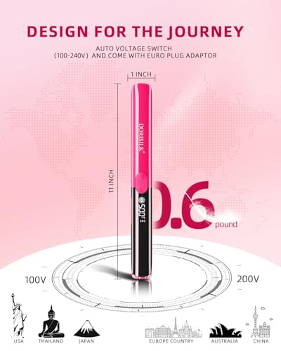 DORISILK 500°F High Temp Ceramic Flat Iron & Curling Iron - Hot Pink, 1 Inch, Dual Voltage