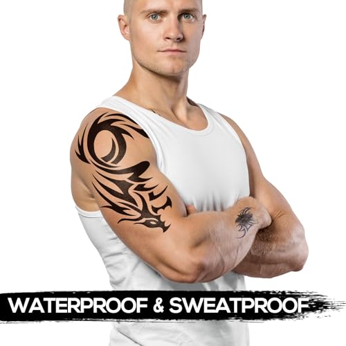 6-Sheet Large Temporary Tattoos for Men Adults Women ? Waterproof Fake Tattoos with Chest Arm Shoulder Tribal Designs ? Realistic Big Body Art for Parties and Cosplay
