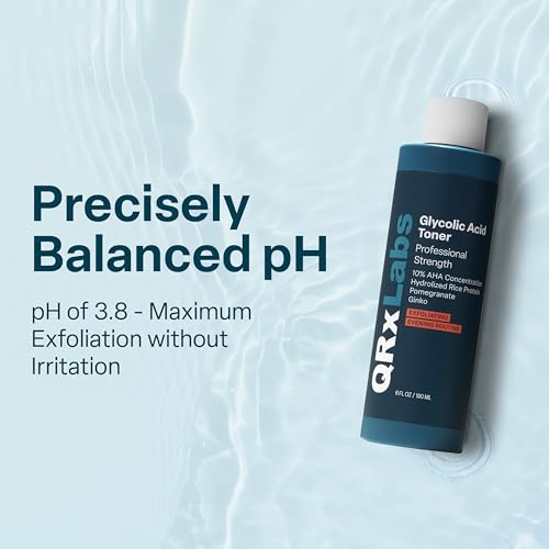 QRxLabs Glycolic Acid Toner - 10% Glycolic Acid Exfoliant with Salicylic Acid - Hydrating Face Exfoliator - Pore Toner & BHA Liquid Exfoliant with Witch Hazel - 6 Fl Oz