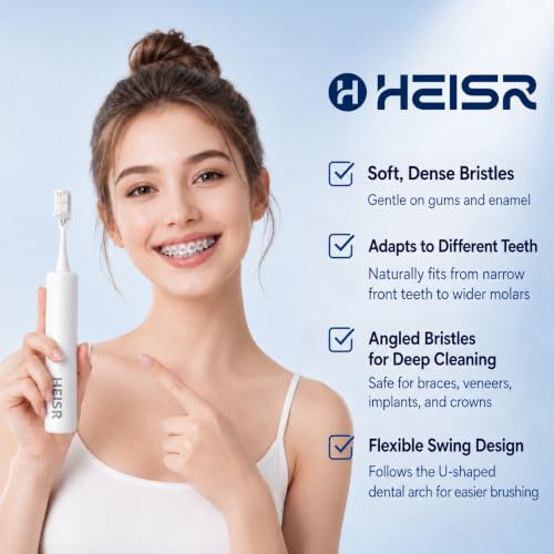 Heisr White Electric Toothbrush for Adults & Teenagers, 3-Sided Head, 60+ Day Battery