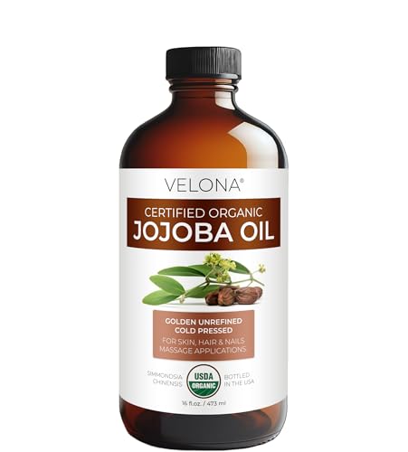 Velona USDA Organic Jojoba Oil 16 fl oz Glass Bottle Cold Pressed Non-GMO Pump