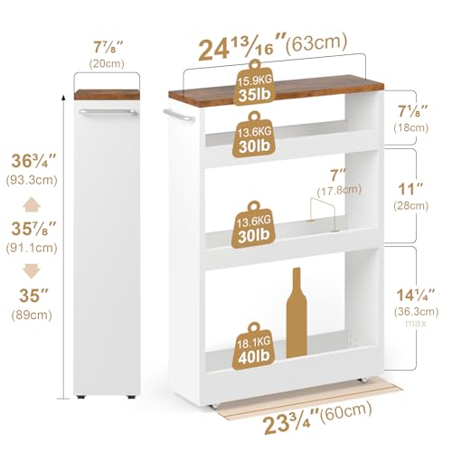 TEAMIX White 4-Tier Slim Rolling Storage Cart - Narrow Space Organizer