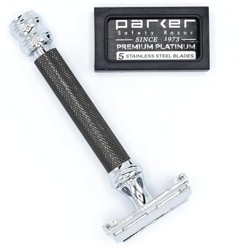 Double Edge Safety Razor with Gunmetal Finish & Long Handle – Wet Shaving Tool
