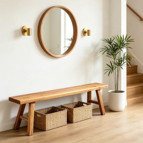 Farmhouse End of Bed Bench 20 Inch Natural Solid Wood Entryway Seat