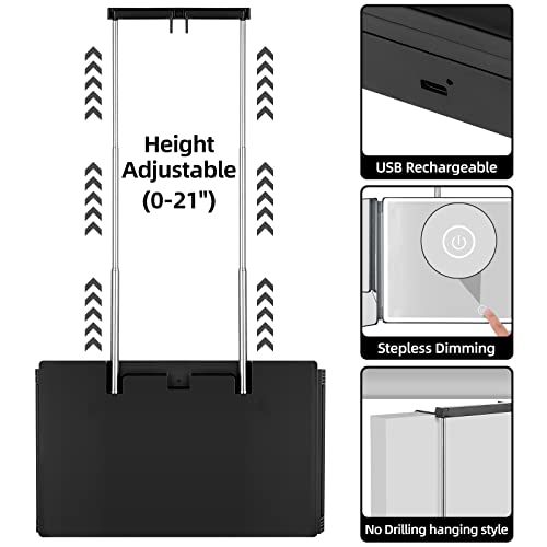 Rechargeable 5 Way Mirror for Hair Cutting, Real Glass Adjustable Trifold Mirror with Light & Telescoping Hooks for Makeup & Styling - Portable DIY Tool to Cut, Trim or Shave Your Head & Neckline