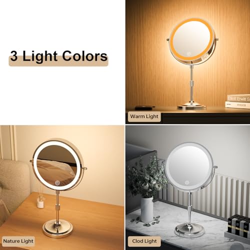9-Inch Lighted Makeup Mirror with 1X/20X Magnification - Chrome, Adjustable Height