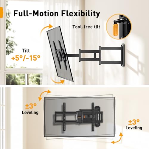 Perlegear Corner TV Wall Mount for 42-84 Inch TVs, Max 600x400mm, Long Arm, Full Motion