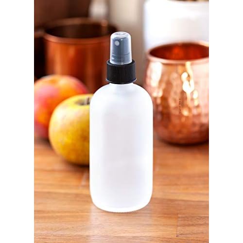 JUVITUS 8 oz Frosted Clear Glass Boston Round Bottle with Black Fine Mist Spray (6 Pack)