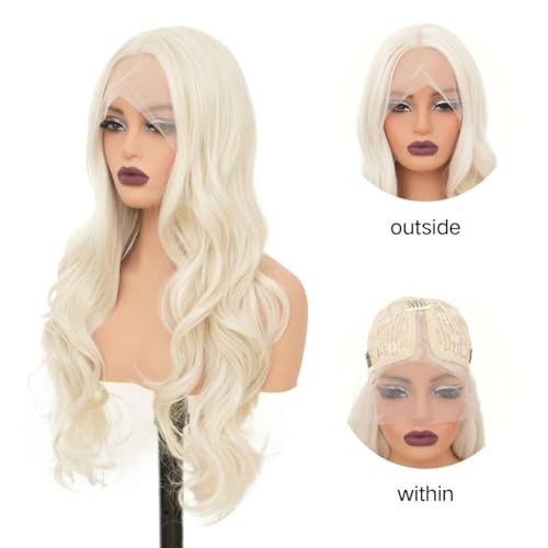 Blonde Lace Front Wigs for Women Long Curly Wavy Middle Part Synthetic Heat-Resistant Cosplay Party Daily Hair - Blonde