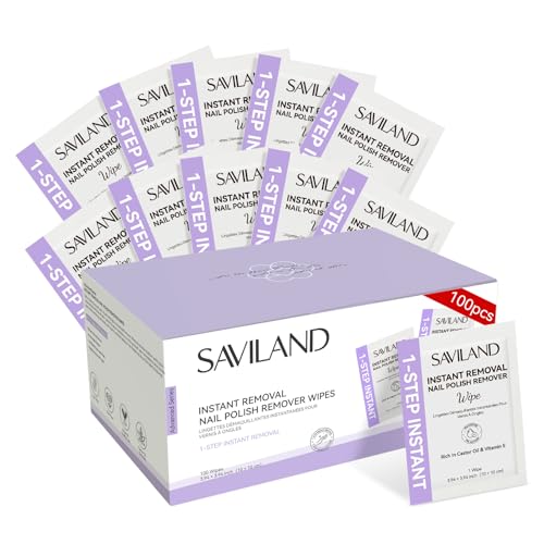 SAVILAND Pink Nail Polish Remover Pads 100 Count - Fast Acetone Wipes for Nails