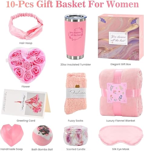 Pink Women's Spa Gift Set with Blanket, Candle, Mug & Accessories - Perfect for Birthdays & Holidays
