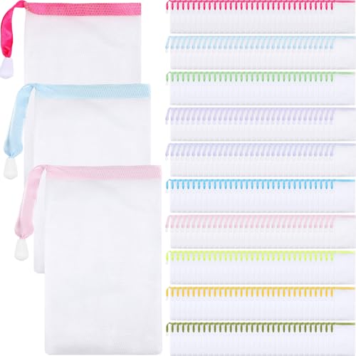 Sunnyray 400 Pcs 10 Colors Mesh Soap Bags Handmade Soap Mesh Nets with Drawstring Exfoliating Pouch for Foaming and Drying for Shower Body Facial Cleaning Tool