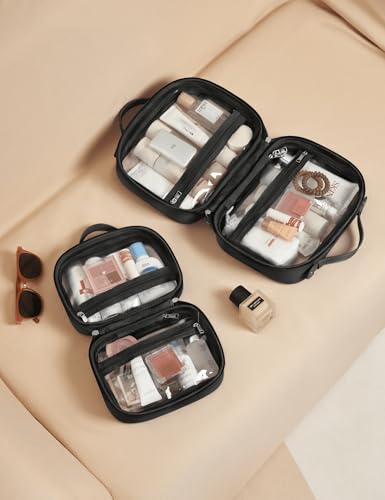 Large Black Clear Cosmetic Bag with 4 Compartments Travel Toiletry Organizer