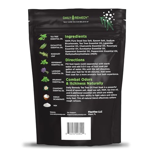 Tea Tree Oil Foot Soak with Epsom Salt - Made in USA - for Toenail irritations, Athletes Foot, Stubborn Foot Odor Scent, Softens Calluses & Soothes Sore Tired Feet - 2 Pack