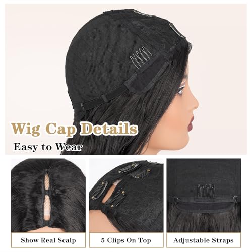 Looxey Black Curly V Part Wig 24 Inch Synthetic Half Wig for Black Women