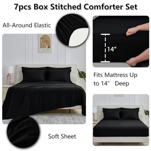Oversized King Comforter Set - Black 7-Piece Bed in a Bag, CozyLux
